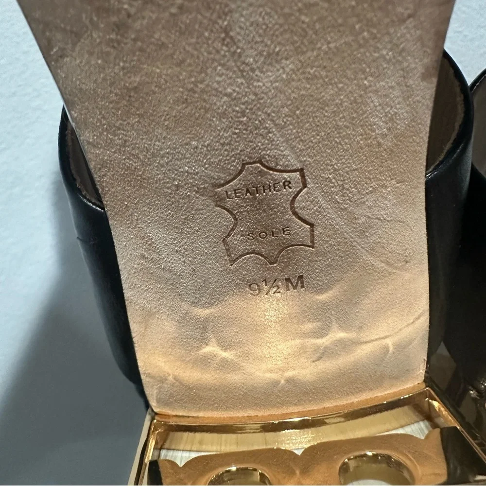 Tory Burch Gigi T Logo Black Midnight Blue Leather Sandal Size 9.5